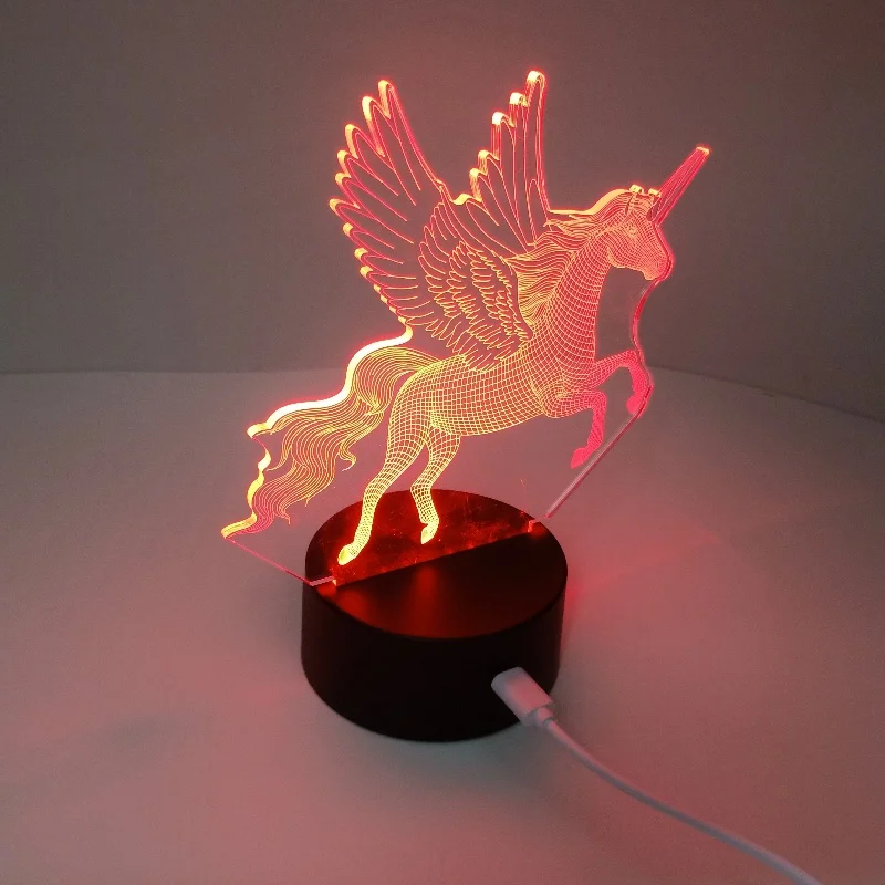Customized 3D Illusion Base Unicorn Cartoon LED Creative Cute Gift Toy for Girls Kids Anime Acrylic Board Night Light Table Lamp