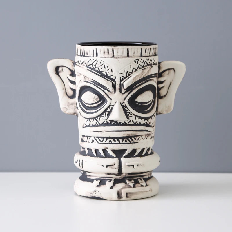 Ceramic Tiki Mugs Tiki mugs cocktail set  - large ceramic tiki tumblers - cute exotic cocktail glasses - funny ceramic cups