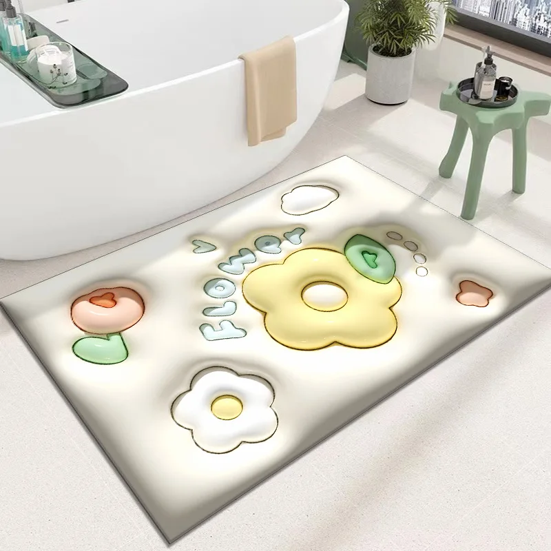 Customizable 3d Bathroom Mat Eco Friendly Bath Mat Super Absorbent Shower Bath Mat Bathroom Antislip Cartoon Flowers Pattern