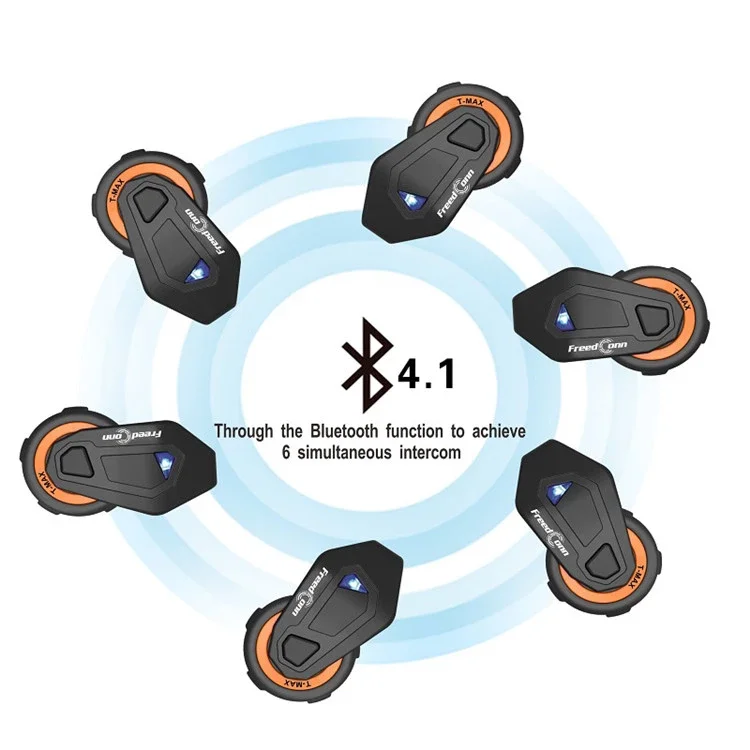 T-MAX 6 Riders Waterproof Motorcycle Helmet Intercom FM Radio Wireless BT Intercom Headset