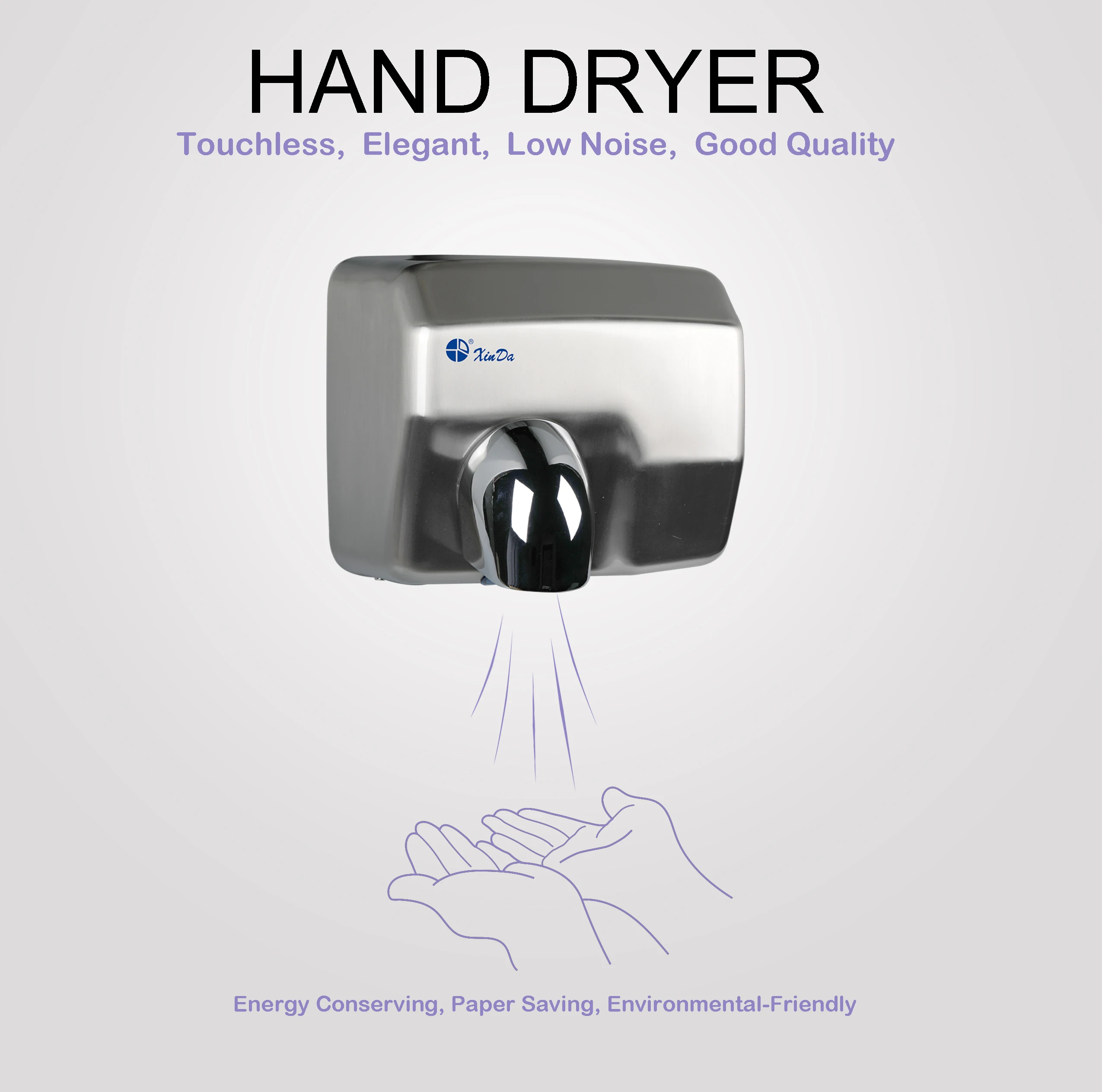 The XinDa GSQ250 Silver  GSQ250 Silver Hand dryer machine electric sensor ozone hand dryer Hand Dryer