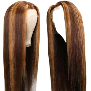 Brazilian sdd silky bone straight piano highlight wig 13x4 lace front 100% wigs natural human hair