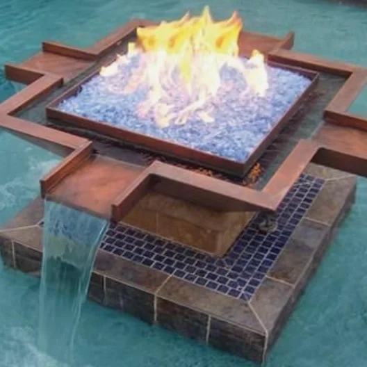 remote controlled decorative steel gas burning water fire fountain bowls for swimming pool