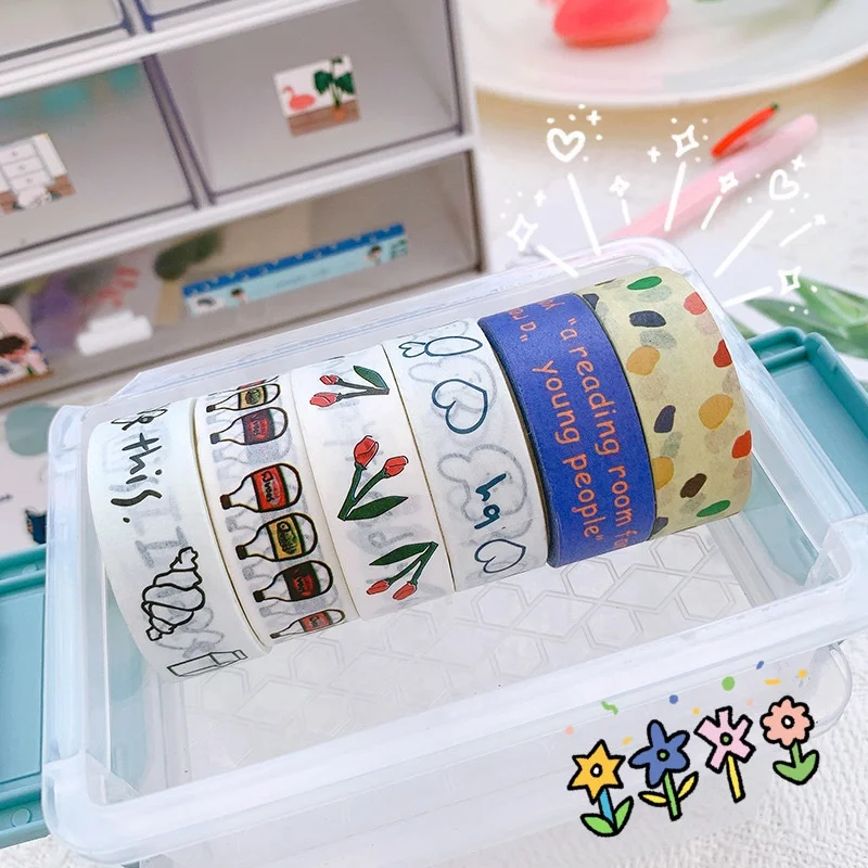 Ins Cartoon Simple Style Washi Tape Japan Handbook Diy Decorative  Sealing Stickers Kawaii scrapbook stationery