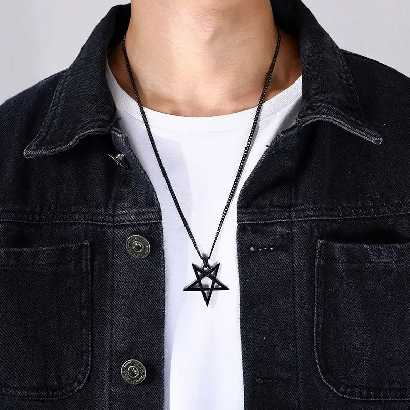 Tryme Simple Stainless Steel Inverted Pentacle Necklace, Upside Down Pentacle, Gothic, Occult, Devil, Satanic Minimalist Jewelry