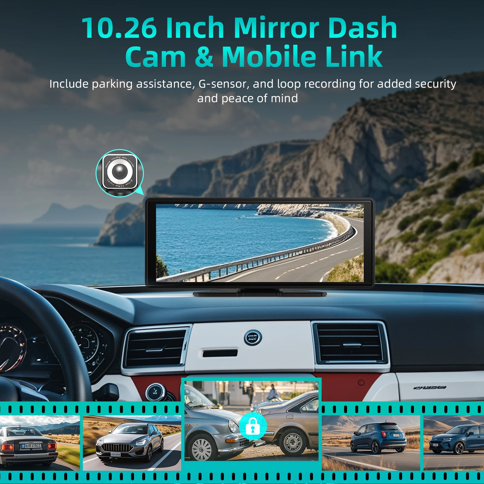 Popular and hotsale 10.26 inch dash cam with split screen and mirror link