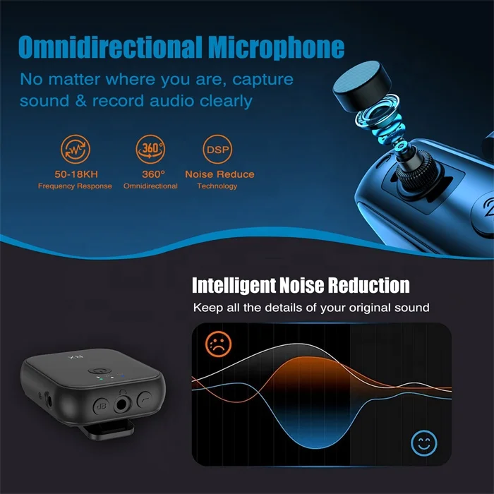 RUIZU Professional Wireless Lavalier Microphone System BT 5.1 Dual Channel Lapel Mic for iPhone Android Camera Video Recording