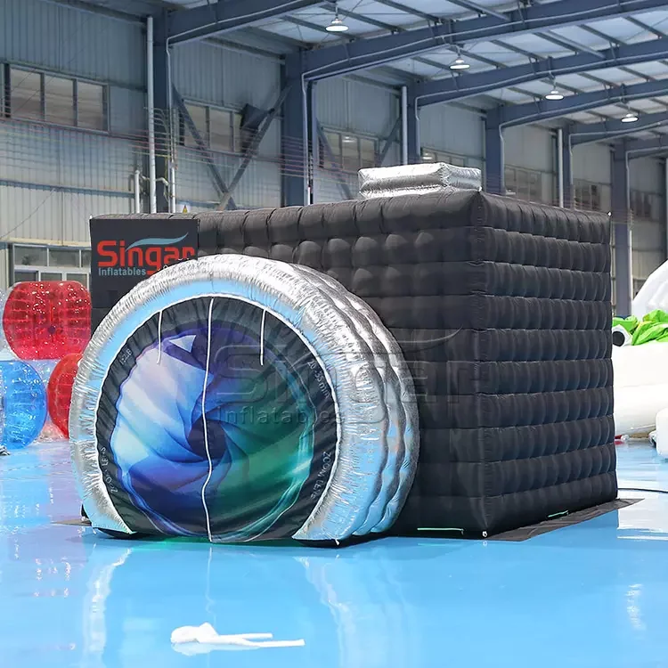 Camera shape portable inflatable vogue photo booth tent in gold white black