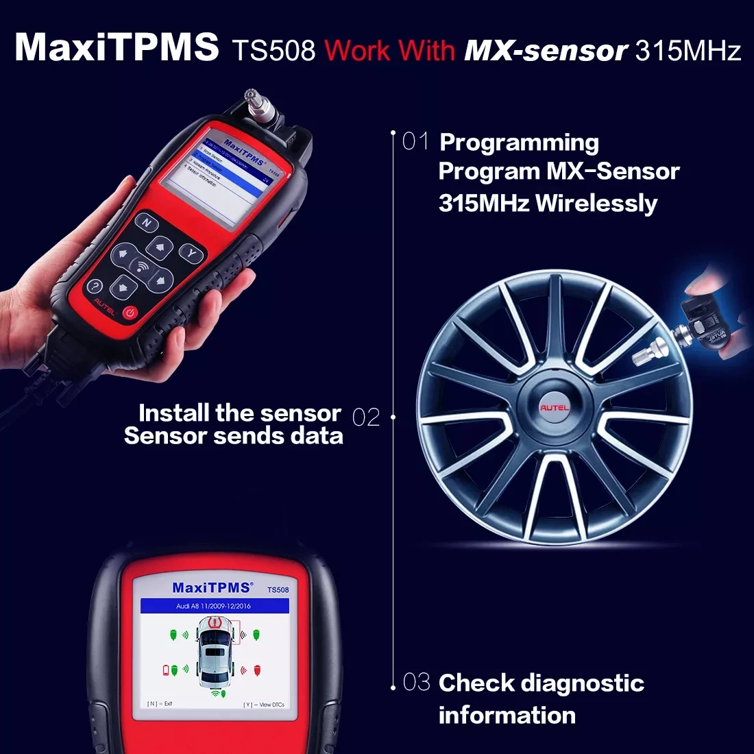 Autel OBD2 TPMS Programming Autel Maxitpms Autel TS501 TS508 TS508K Reset Tpms Diagnostic Scanner Tool With 8pcs Sensor