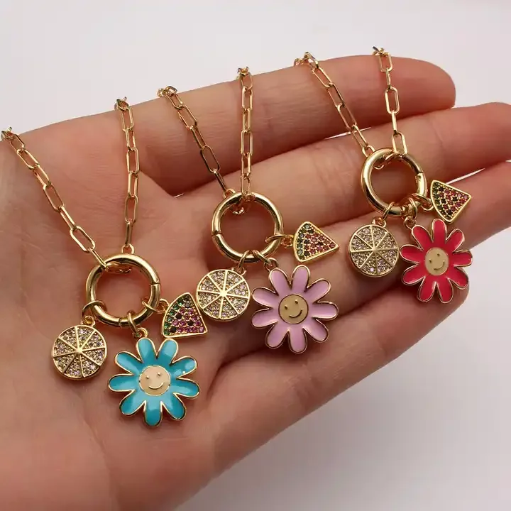 Fashion Cubic Zirconia Flower Pendant Necklace 18K Gold Plated Hiphop Women Collarbone Chain Watermelon Diamond Jewelry Choker