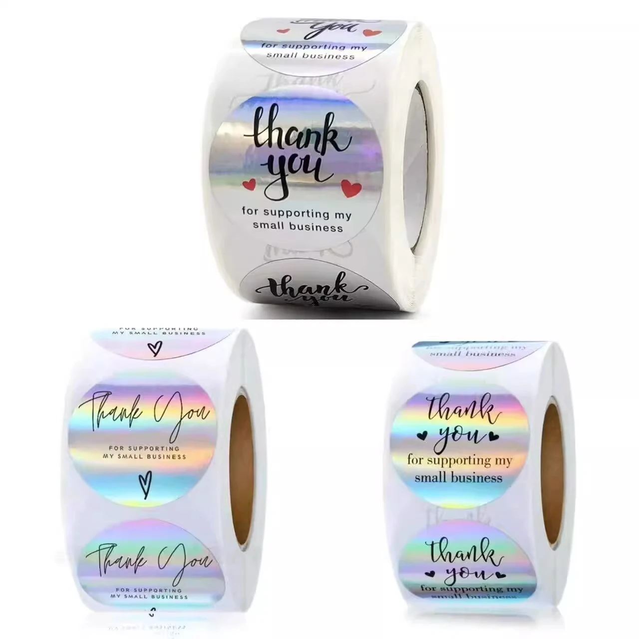 Wholesale Adhesive Round Thank you Sticker Sheet Printing Roll Holographic Decorative Labels 3D Hologram Stickers