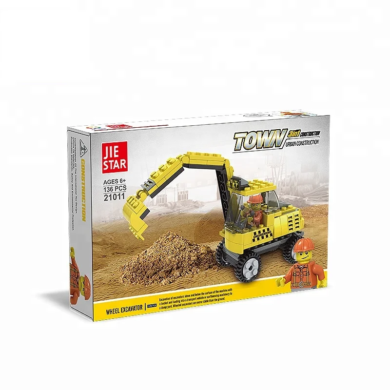 JIESTAR TOYS town series 136 pcs children diy small engineering excavator model moc construction building toy with figures