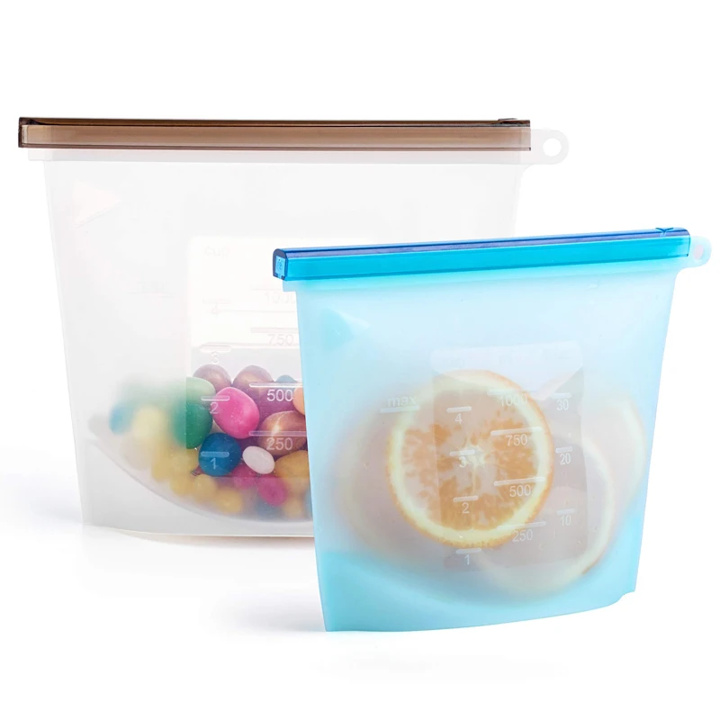 Large Opening Silicone Kitchen Food Storage Bag  Custom Double Color Silicone Reusable Bags