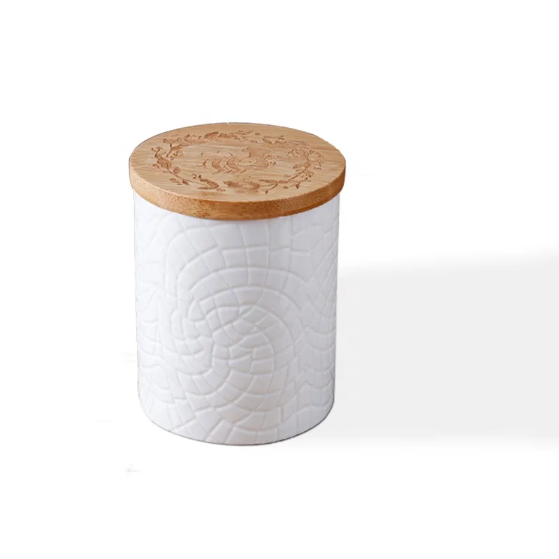 wholesale cheap custom bulk coffee candy sugar container tea canister ceramic food storage jar with wood lid
