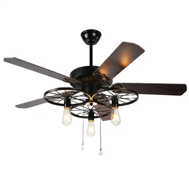 Breezelux hot sallings Retro Style Pine Wood chandelier Pendant Hotel Ceiling Fan  Light with Bulbs
