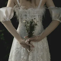 Wedding Accessories Flying Edge Long Type Pearl  Embellish Gloves