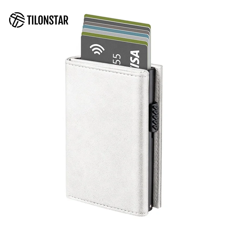TILONSTAR TVC302 чехол для Карт Rfid блокирующий трехстворчатый белый кожаный бумажник защита для карт всплывающий держатель для кредитных карт