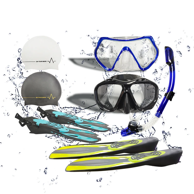 Water Sports Silicone Waterproof Diving Mask Swimming Cap Fins Glasses Set