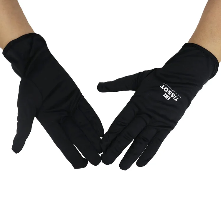 custom logo premium non dusting jewellery black microfiber cloth hand gloves for women jewelry watch handler cleaning polishing