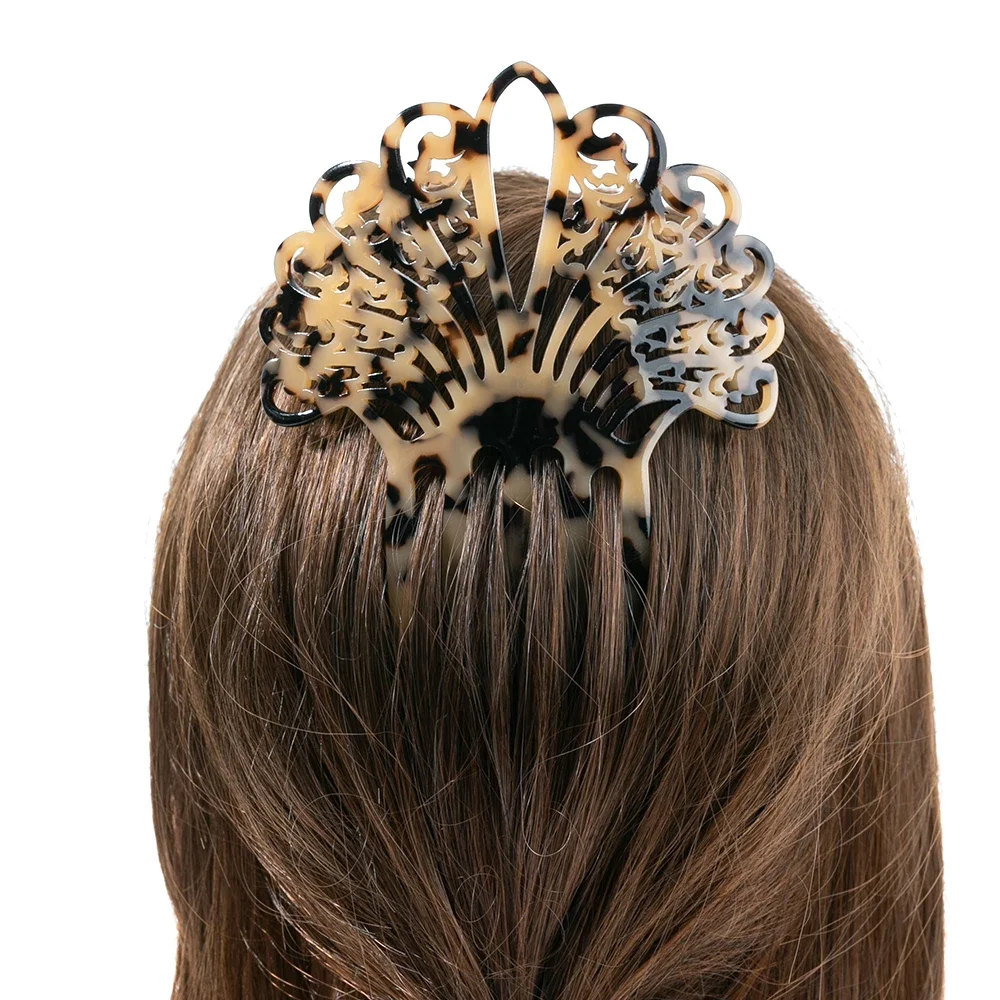 Wholesale Hollow Out Women Fork Hair Clip Classic Tortoiseshell Color Acetate Hair Combs Insert Style Combs For Hair Decoration