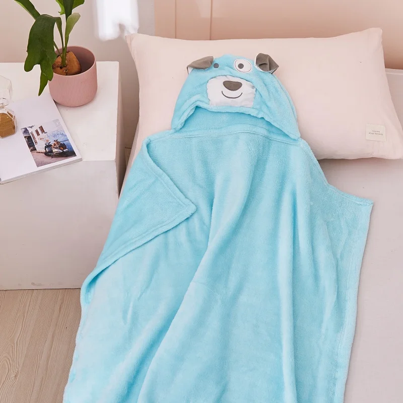 Bear design baby poncho hooded blanket coral fleece blanket kids polyester pillow wholesale animal design blanket