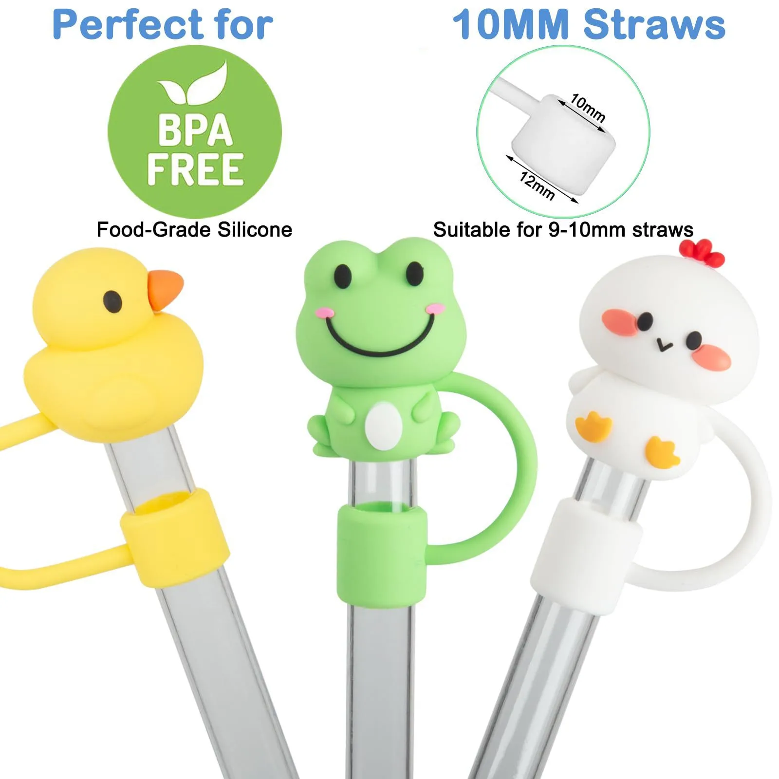 Custom Reusable Drinking Cartoon Silicone Straw Tips 10mm Straw Topper Cover For Cup