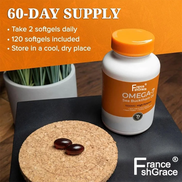 60 Day Supply Premium Organic Himalayan Sea Buckthorn Oil Supplement Omega-7 Softgels for Healthy Skin Hair Nails and Dryness
