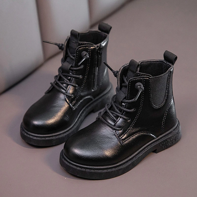 2021 Autumn and Winter new child girl versatile Princess mid short boots boys British style fashion leather boots