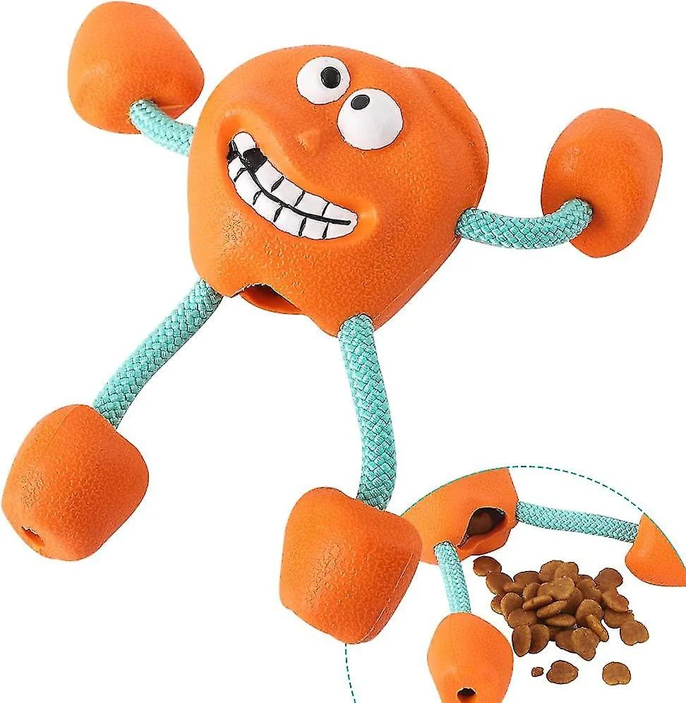 Dog Teeth Cleaning Toy Dog Squeaky Toy Pet Chewing Molar Toys Rubber Treat Dispensing Dog Rope Ball Milk Flavored