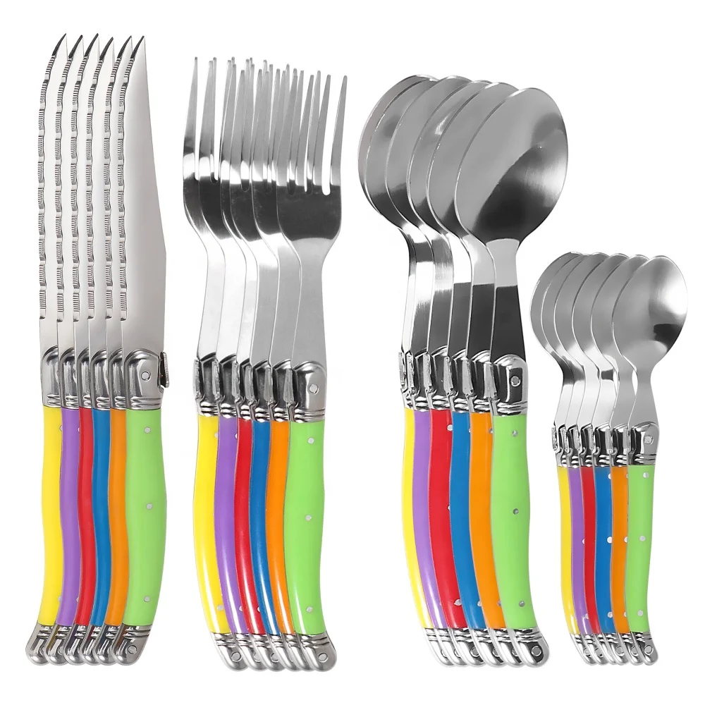 24 Piece Multi-color Flatware Stainless Steel Cutlery Set Tableware Knives Spoons Forks Collection Dinnerware Set