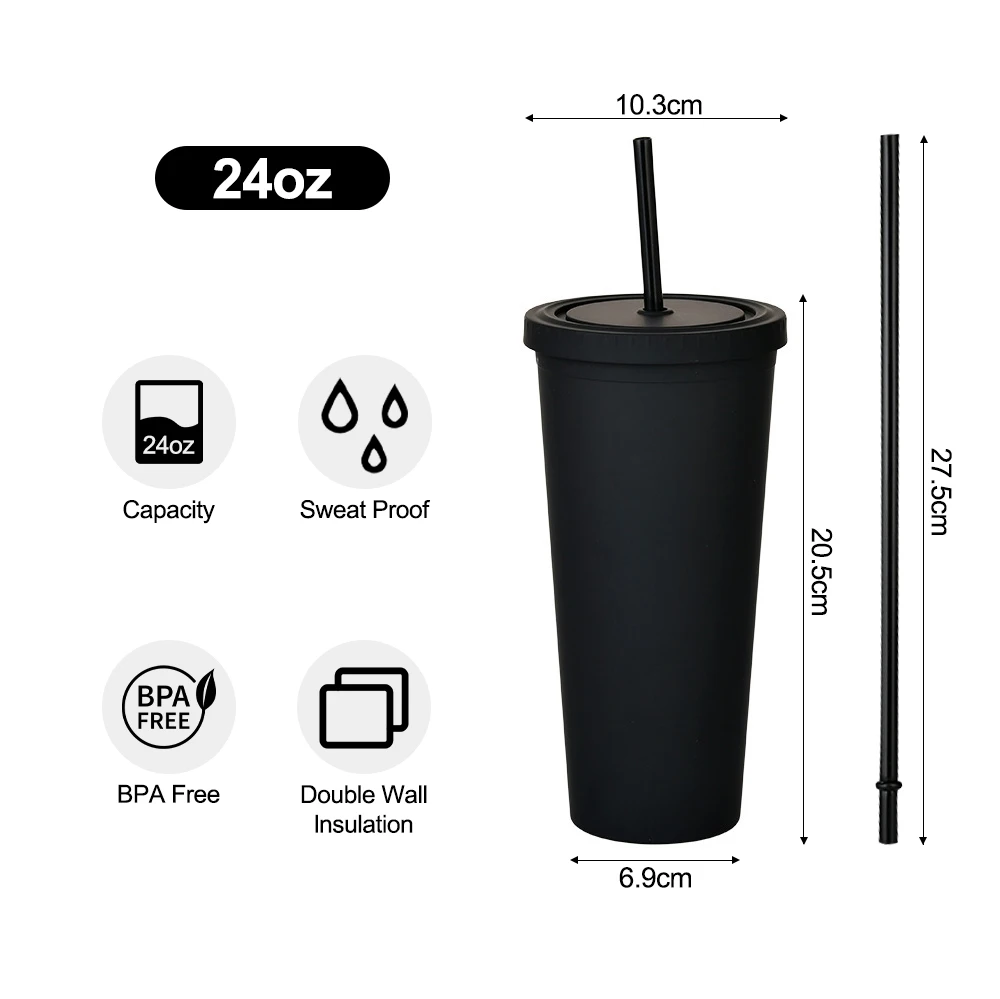 wholesale Reusable BPA Free Plastic Tumblers 710ML / 24oz Drinking Cups with Lids and Straws