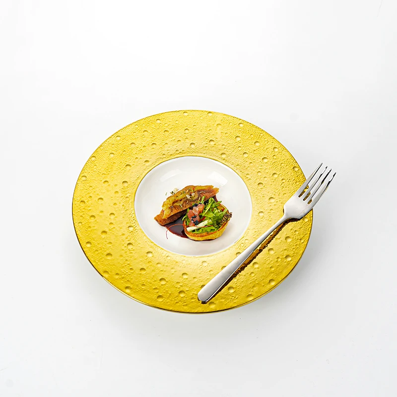 Luxury Golden Rim Porcelain Deep Plate Soup Pasta Plate Dinnerware  for Home