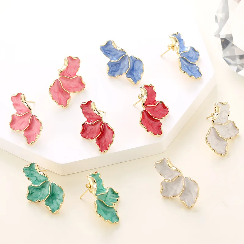 2024 Trendy Jewelry Gift Unique Statement Flower Dangle Earrings Multiple Colors Enamel Irregular Petal Earrings For Women