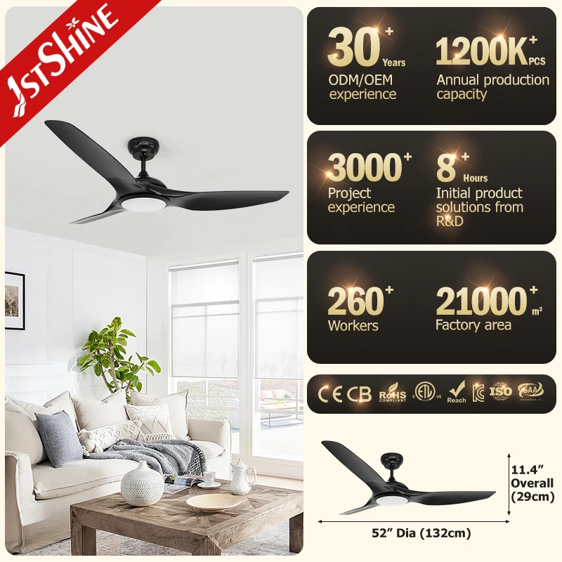 1stshine led ceiling fan DCF-FS52920 dc silent motor 5 speeds remote control black modern ceiling fan