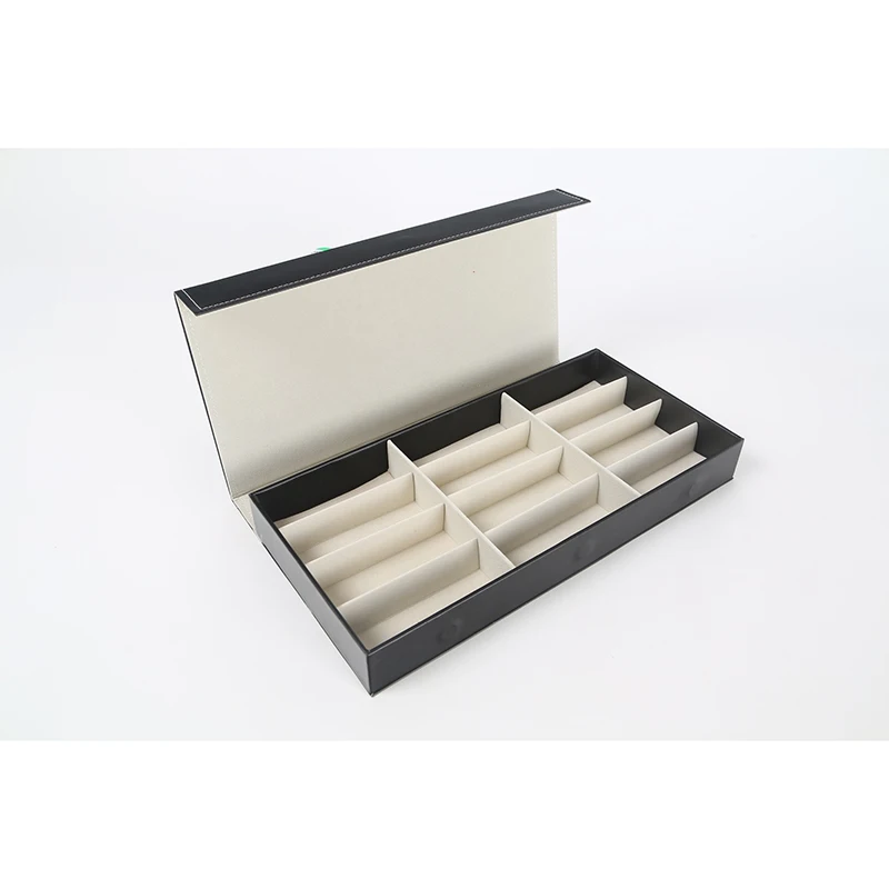 Retail 12Panels 8Panels Glasses Storage Box  Beige Color Glasses Collection Cases Black PU Leather Covered  Eyewear Display Box