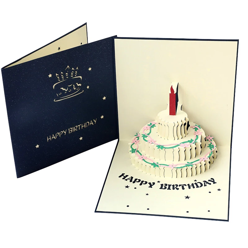 3D pop up birthday cake greeting card birthday invitation card handmade kirigami gifts