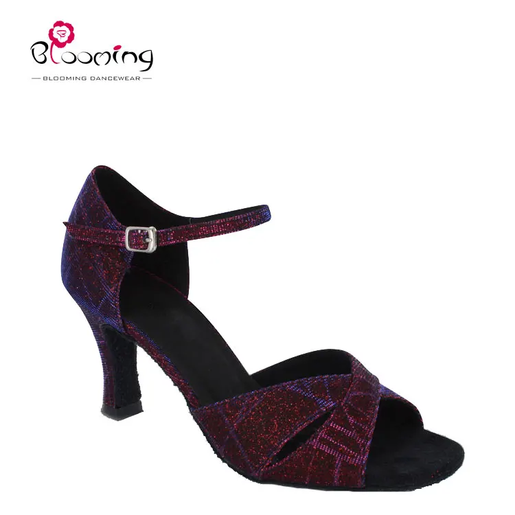 
China factory red multi glitter PU ballroom dance shoes for ladies 