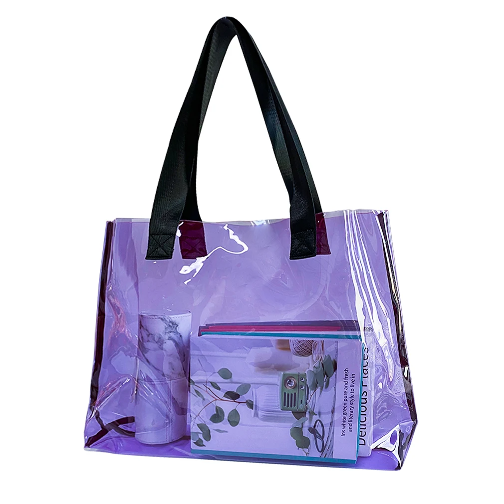 Large Beach Candy Color Pvc Grocery Gift Shopping Bag Plastic Transparent Shoulder Jelly Tote Bag