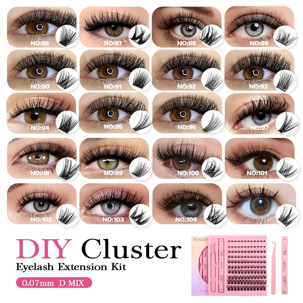 Customized Private Label DIY Heat Bonded Lash Extension Kit with Bond&Seal and Pink Tweezer Cluster Lashes Makeup Tools