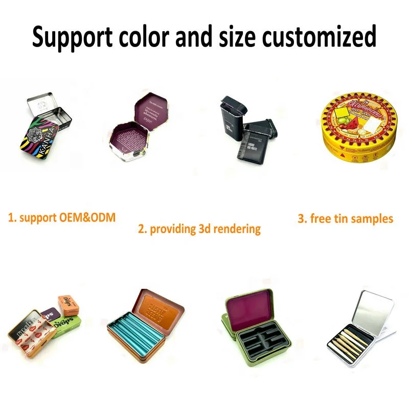 Smoking Rolling Paper Tinplate Recyclable Metal Case Custom Artwork Tobacco Cigarette Tin Container Packaging