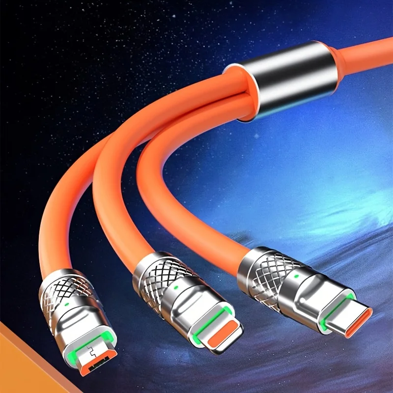 3A 120 Вт usb-кабель для быстрой зарядки Цветной силиконовый кабель 3 в 1 Тип c зарядный iphone 15 14 13 12 11