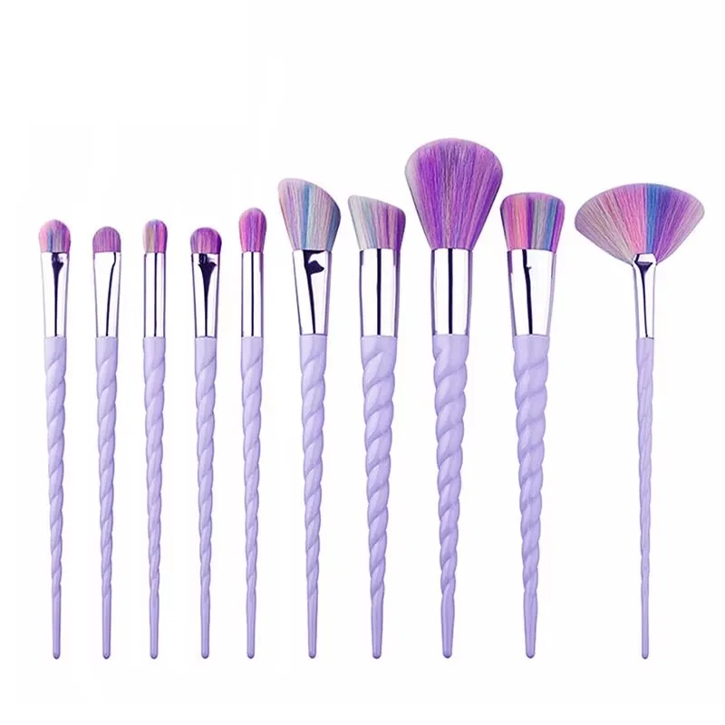 10pcs Rainbow Makeup Brush Set with ABS Diamond Handle Foundation Eye Shadow Blush Series Powder Make up Brushes with Bag