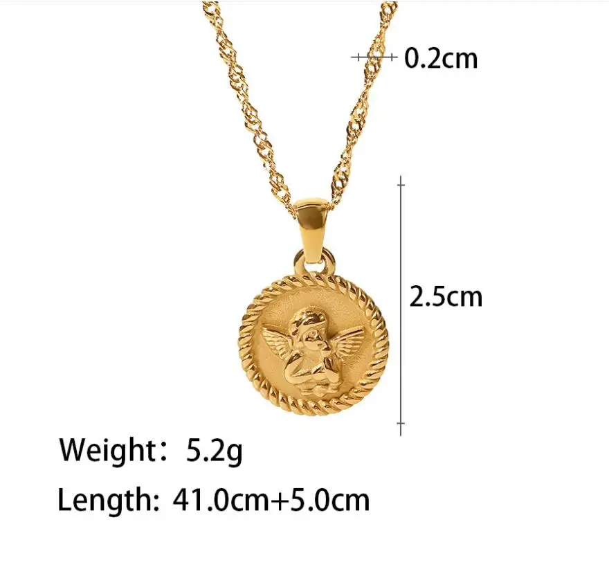 18k Gold Plated Vintage Jewelry Stainless Steel Heart Angel Eye Round Elizabeth Coin Signet Fashion Necklaces Fine Jewelry