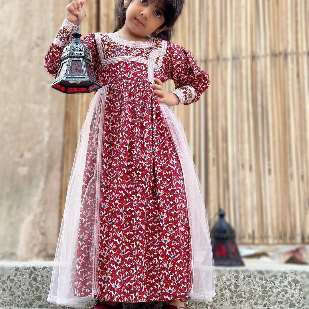 High quality Children Middle East Ramadan Dubai Saudi Arab Kuwait Gulf Shalky Dress For Girl