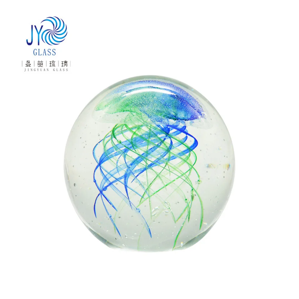 wholesale luminous art handmade blown murano solid glass ball glass jellyfish paperweight ornaments for home decoration
