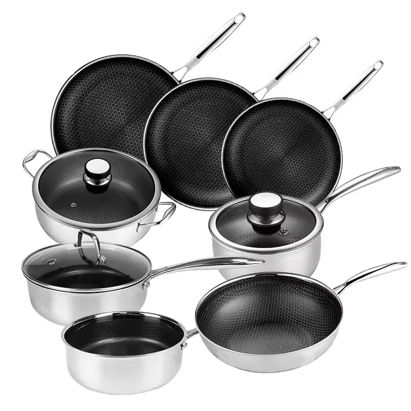 304 Stainless Steel Cookware Sets Ceramic Honeycomb Pot And Pans Premium Nonstick Fried Steak Skillet