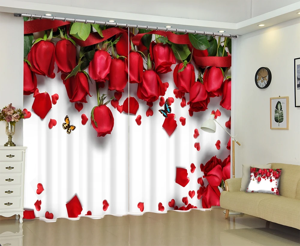 High Quality fashion luxury Bunch of roses 3D Landscape  Blackout Curtains  for the living room