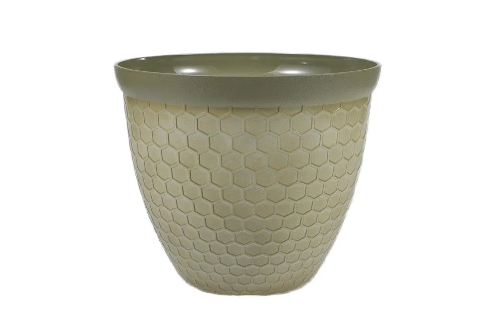 Wholesale 15 Inch Medium Potted Plant Plastic Flowerpot With Hexagon Pattern Glazed Planter Pot