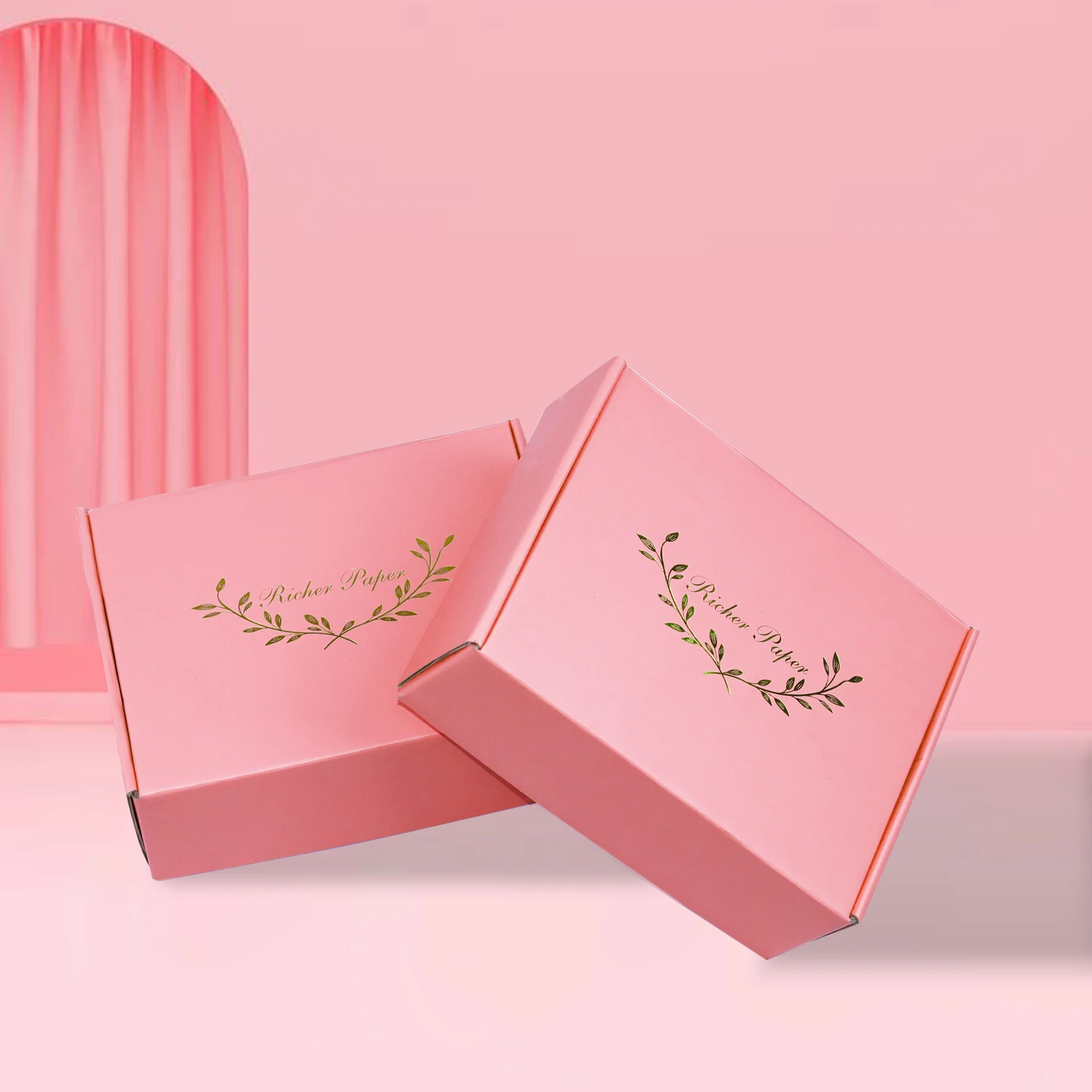 Custom Logo Apparel Packaging Pink 3-layer E Flute Mailer Paper Cardboard Shipping Mailing Packing Corrugated Box