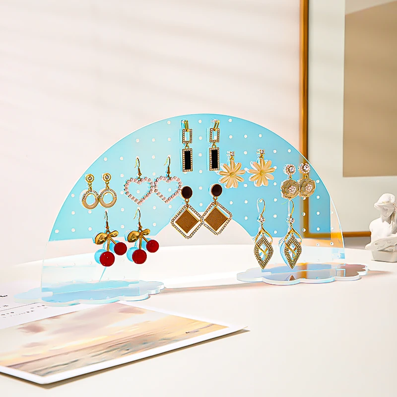 Acrylic Iridescent Earrings Holder Organizer Rainbow Jewelry Show Rack Stand Hanger Board for Girl Women